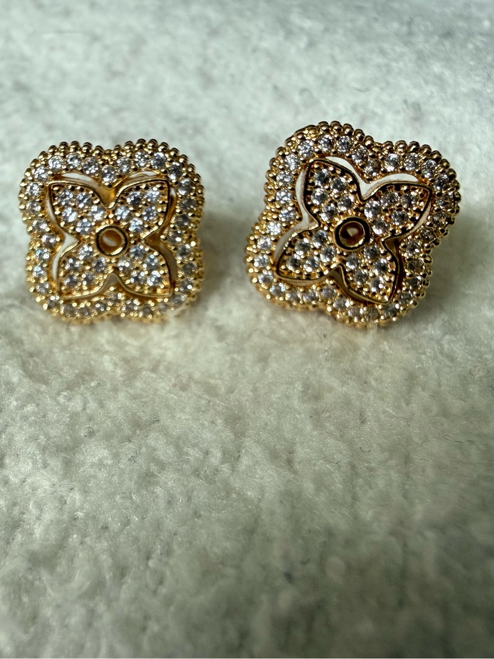 Gold Crystal Clover Stud Earrings